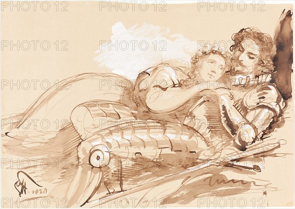 A Maiden Embraced by a Knight in Armor, 1838. Creator: George Hayter.