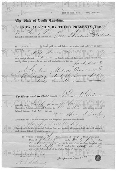 Bill of sale for mulatto man for $1000, 1800-1865.  Creator: Unknown.