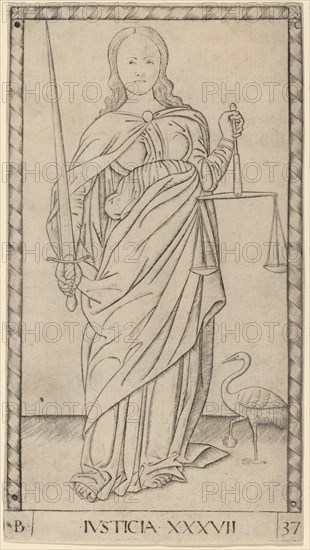 Justicia (Justice), c. 1465. Creator: Master of the E-Series Tarocchi.