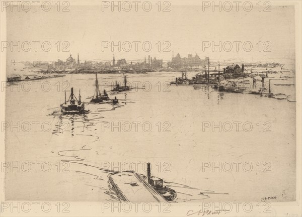 Williamsburg from the Bridge (Sketch), 1889. Creator: Charles A Platt.