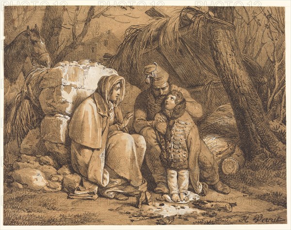 Soldier's Family Encamped, c. 1818. Creator: Emile Jean-Horace Vernet.