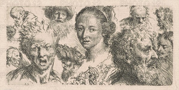 Studies of Eleven Heads, 1770s(?). Creator: Bartholomaeus Ignaz Weiss.