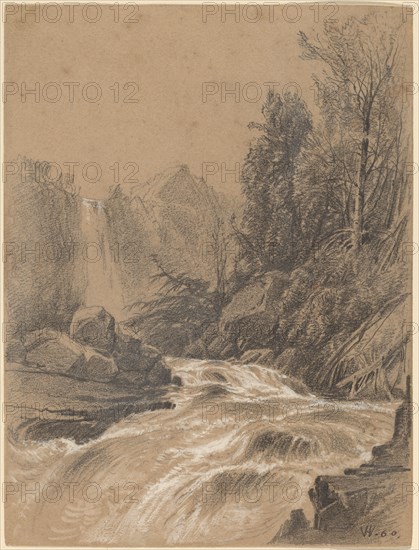 Mountain Landscape, Stream and Waterfall, 1860. Creator: William Hart.