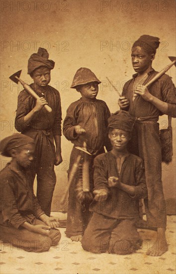 Studio portrait of young chimney sweeps, c1870. Creator: J. N. Wilson.