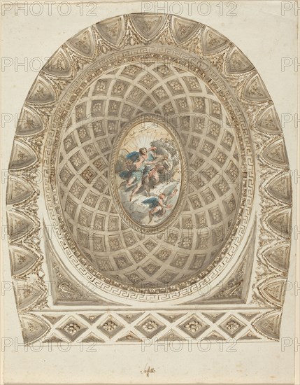 A Coffered Dome with Apollo and Phaeton, c. 1787. Creator: Felice Giani.