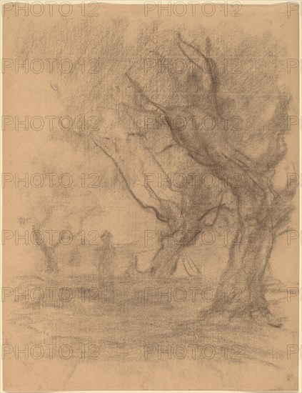 Woman Standing beneath Two Trees, c. 1877. Creator: William Morris Hunt.