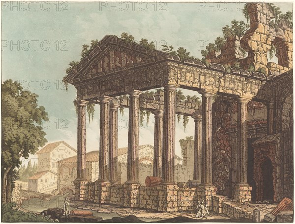 The Temple of Hercules at Cori, c.1784. Creator: Johann Gottlieb Prestel.