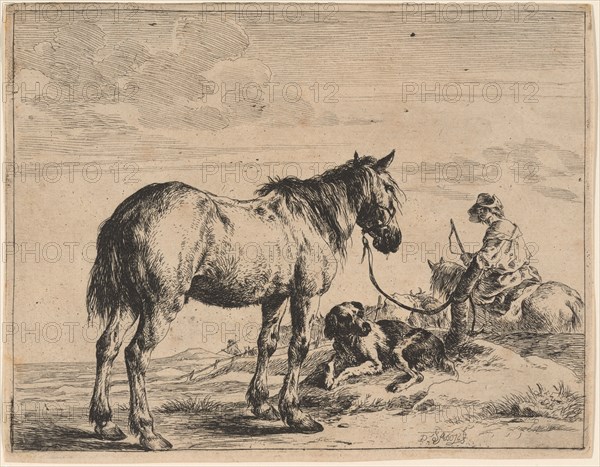 A Horse Bound to a Post with a Reclining Dog, 1651. Creator: Dirck Stoop.