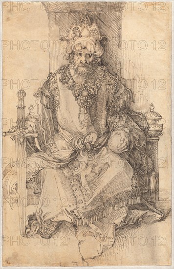 An Oriental Ruler Seated on His Throne, c. 1495. Creator: Albrecht Durer.