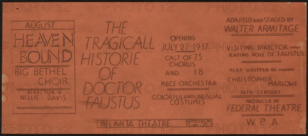 The Tragicall Historie of Doctor Faustus, Atlanta, 1937. Creator: Unknown.