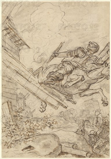 Don Quixote Attacking the Windmill, 1780s. Creator: Jean-Honore Fragonard.