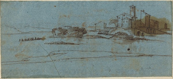 Buildings on a River Bank [verso]. Creator: Master of the Blue Landscapes.