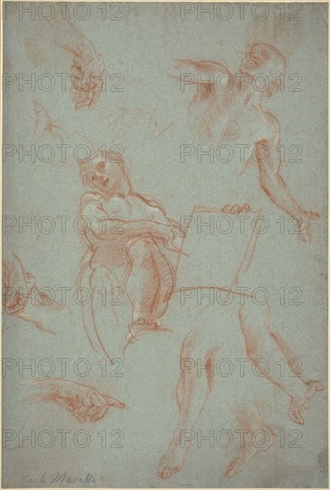 Sheet of Studies with Figures, Hands, and Feet. Creator: Agostino Masucci.