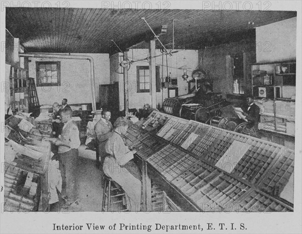 Interior view of Printing Department, E. T. I. S., 1903. Creator: Unknown.
