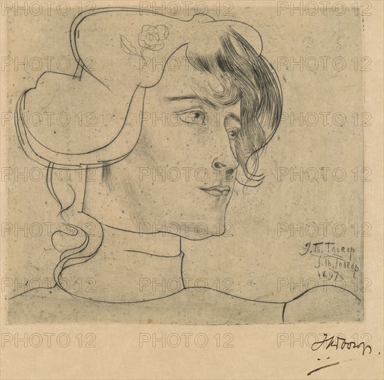 Head of a Woman (Marguérite Adolphine Helfrich), 1897. Creator: Jan Toorop.
