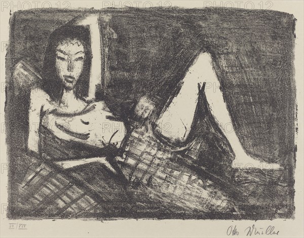 Girl on a Couch (Mädchen auf dem Kanapee), 1921/1922. Creator: Otto Mueller.