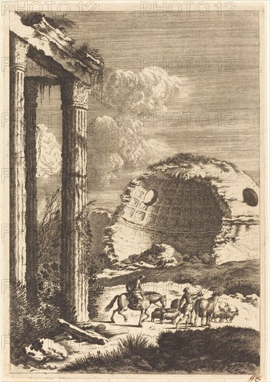 Shepherds Traveling past a Ruined Rotunda, c. 1650. Creator: Bernhard Zaech.