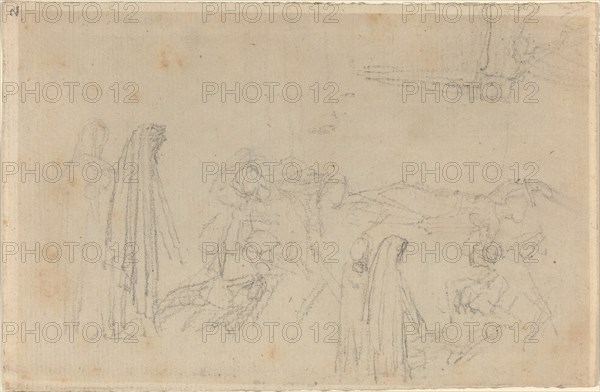 Sketches with a Hooded Figure (Virgil and Beatrice?). Creator: John Flaxman.