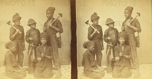 Studio portait of young chimney sweeps, (1868-1900?). Creator: J. N. Wilson.