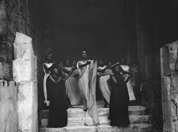 Kanellos dance group at ancient sites in Greece, 1929 Creator: Arnold Genthe.