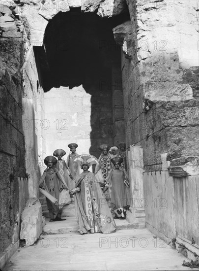 Kanellos dance group at ancient sites in Greece, 1929 Creator: Arnold Genthe.