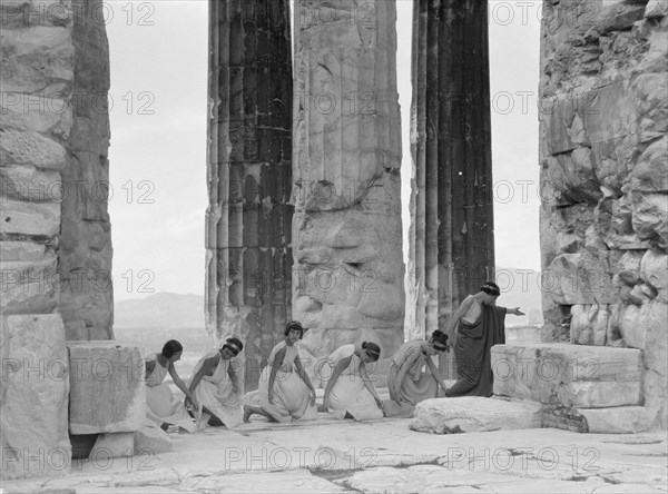 Kanellos dance group at ancient sites in Greece, 1929 Creator: Arnold Genthe.