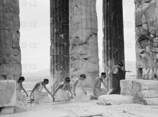 Kanellos dance group at ancient sites in Greece, 1929 Creator: Arnold Genthe.