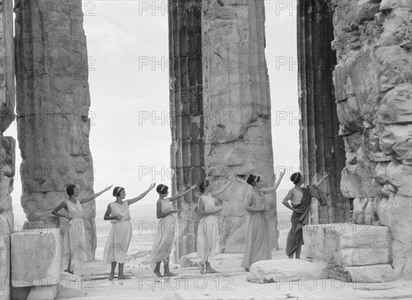 Kanellos dance group at ancient sites in Greece, 1929 Creator: Arnold Genthe.