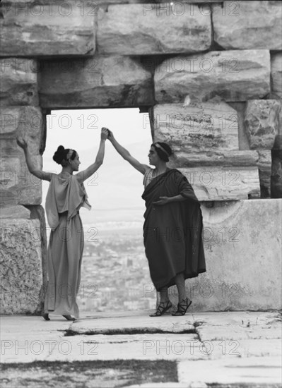 Kanellos dance group at ancient sites in Greece, 1929 Creator: Arnold Genthe.