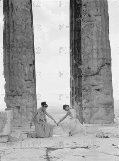 Kanellos dance group at ancient sites in Greece, 1929 Creator: Arnold Genthe.