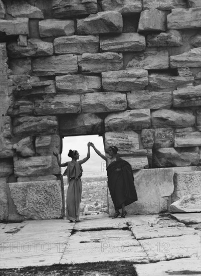 Kanellos dance group at ancient sites in Greece, 1929 Creator: Arnold Genthe.