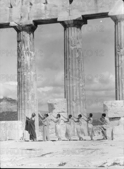 Kanellos dance group at ancient sites in Greece, 1929 Creator: Arnold Genthe.