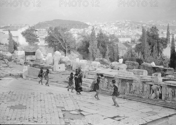 Kanellos dance group at ancient sites in Greece, 1929 Creator: Arnold Genthe.