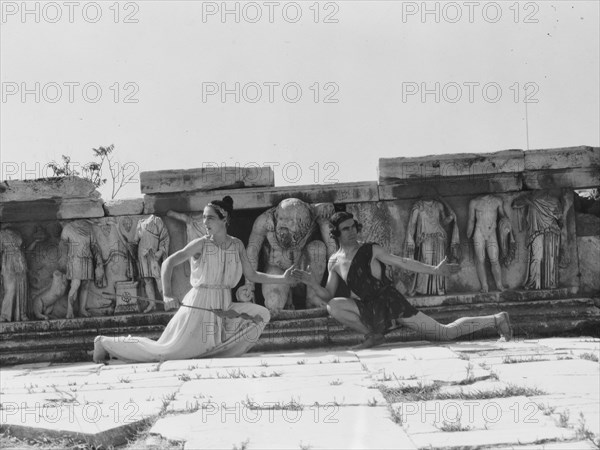 Kanellos dance group at ancient sites in Greece, 1929 Creator: Arnold Genthe.