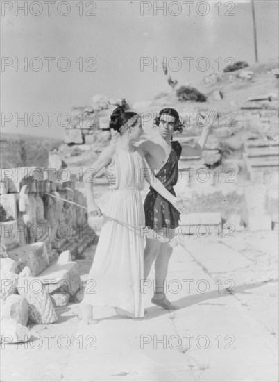 Kanellos dance group at ancient sites in Greece, 1929 Creator: Arnold Genthe.