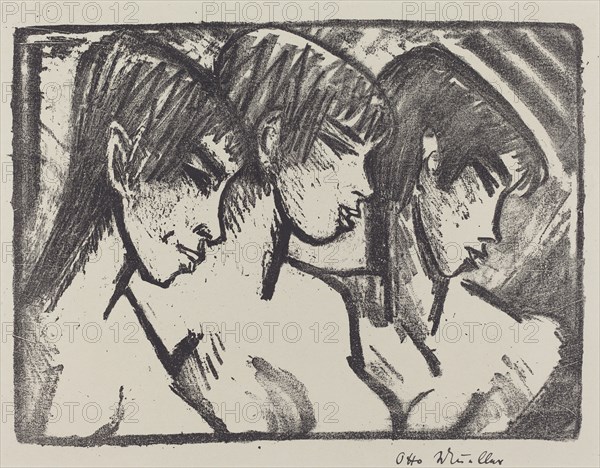 Three Girls in Profile (Drei Madchen im Profile), 1921. Creator: Otto Mueller.