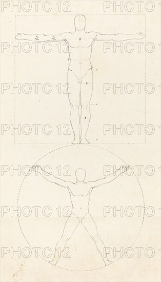 Circle and Square of the Human Figure, published 1829. Creator: George Scharf.