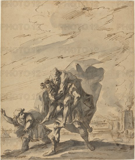 Aeneas Carrying Anchises from Burning Troy, c. 1733. Creator: Gaspare Diziani.