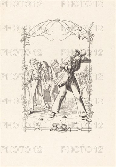 Peter Schlemihl Taunted for His Lack of Shadow, 1836. Creator: Adolf Schrödter.