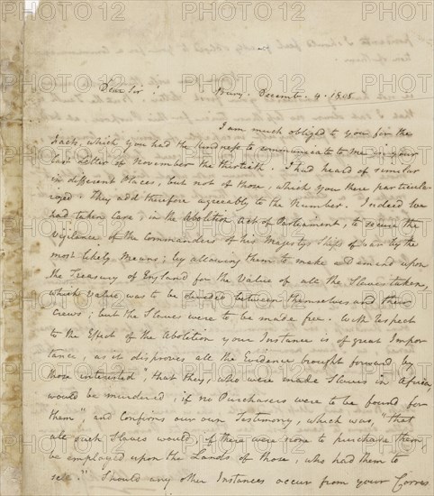 Letter to Rev. Henry Foster Burder, December 4, 1808. Creator: Thomas Clarkson.