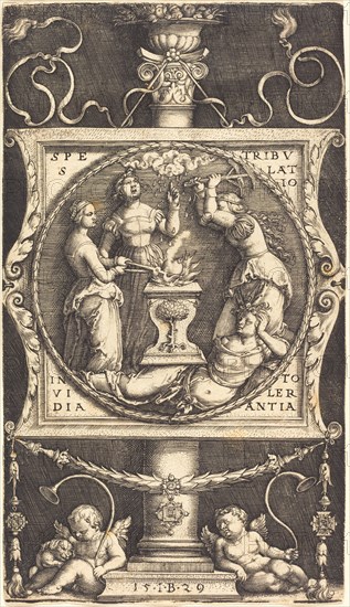Emblem with Hope, Tribulation, Envy, and Tolerance, 1529. Creator: Master I. B..