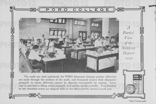 Poro College; A partial view of the shipping department, 1922. Creator: Unknown.