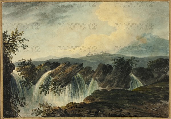 Camel Caravan Crossing Plane Above Waterfall, 1742-1793. Creator: Dominic Serres.