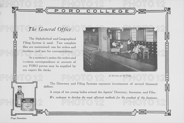 Poro College; The general office; A section of the files, 1922. Creator: Unknown.