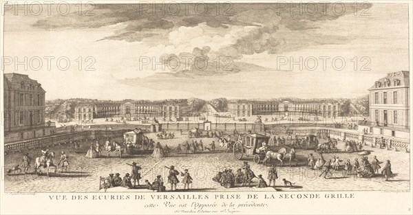 Vue des Ecuries de Versailles Prise de la Seconde Grille. Creator: Jacques Rigaud.