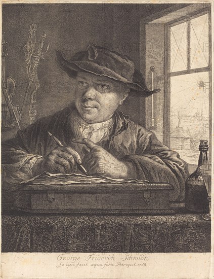 Self-Portrait with a Spider in the Window, 1758. Creator: Georg Friedrich Schmidt.