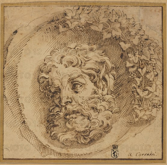 Head of a Faun in a Concave Roundel, probably c. 1595. Creator: Agostino Carracci.