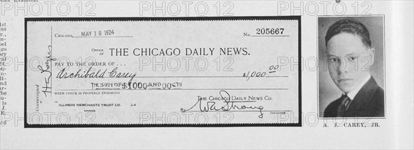 A.J. Carey, Jr.; The Chicago Daily News [1st prize check], 1925. Creator: Unknown.