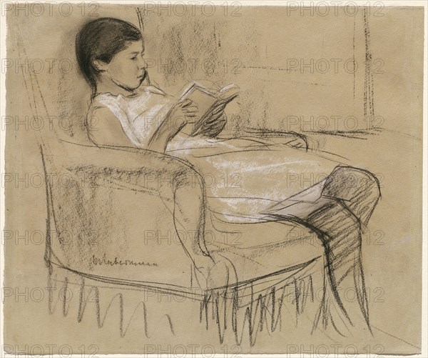 The Artist's Daughter Käthe Reading in a Chair, 1893/1895. Creator: Max Liebermann.