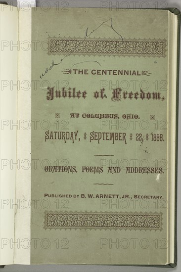 The Centennial Jubilee of Freedom at Columbus, Ohio, cover, 1888. Creator: Unknown.